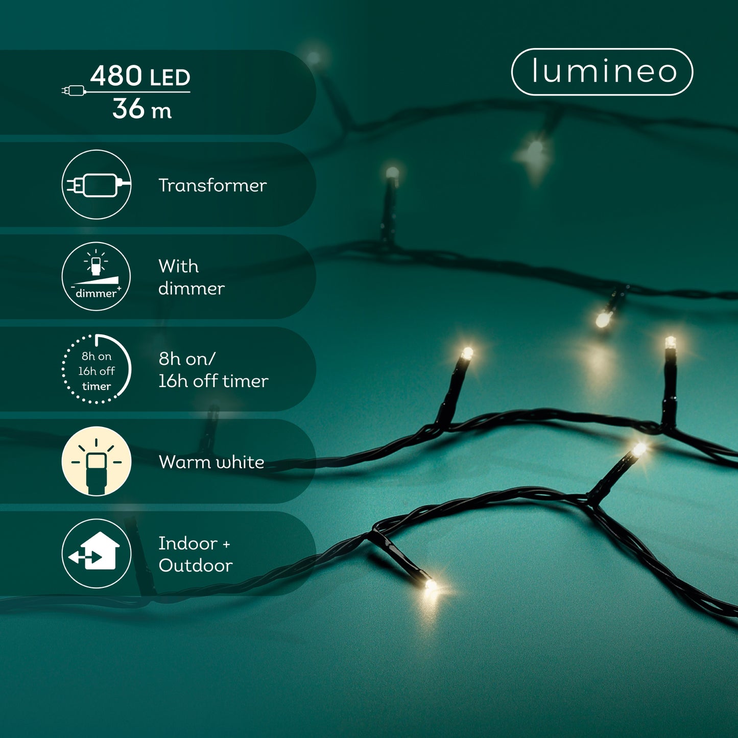 Lichterkette BASIC 480 LED 36 m warm weiß, schwarzes Kabel