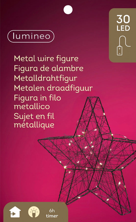 Metall-Stern schwarz 30 LED, 30 x 29 cm, warm weiß, batteriebetrieben