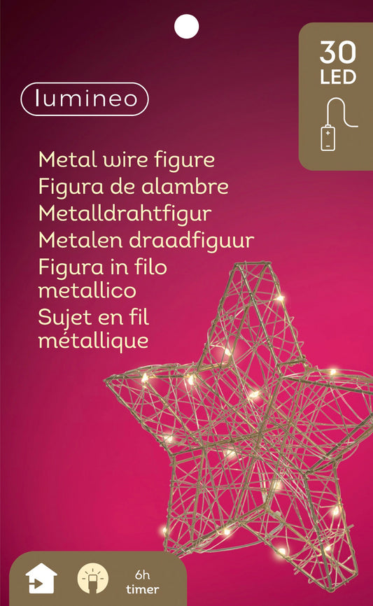 Metall-Stern Gold 30 LED, 30 x 30 cm, warm weiß, batteriebetrieben
