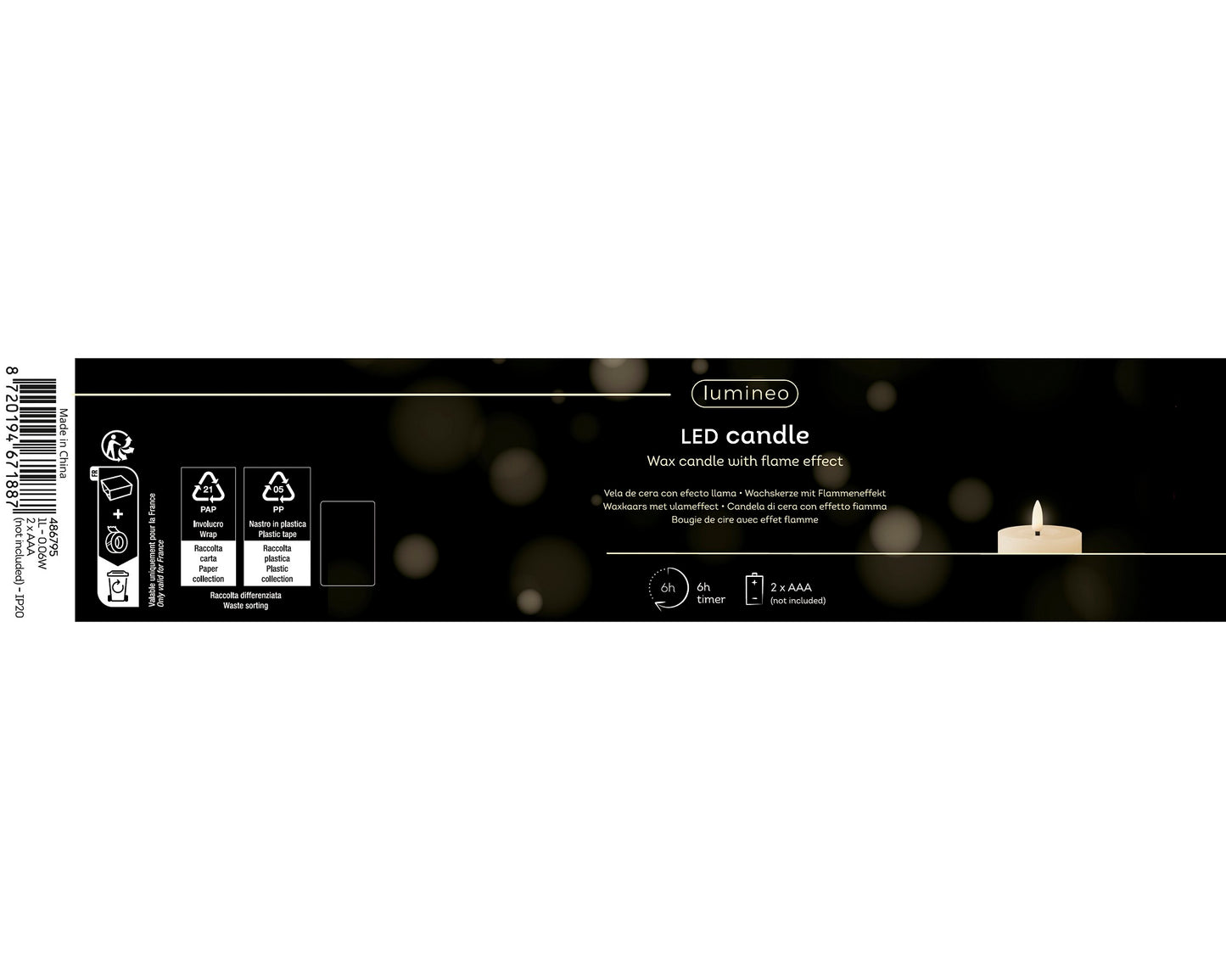 LED Spitzkerze Grau, 2 Stück, 24,5 x 2,2 cm