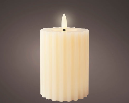 LED Wachskerze Creme 12,5 x 7,5 cm, geriffelt, batteriebetrieben