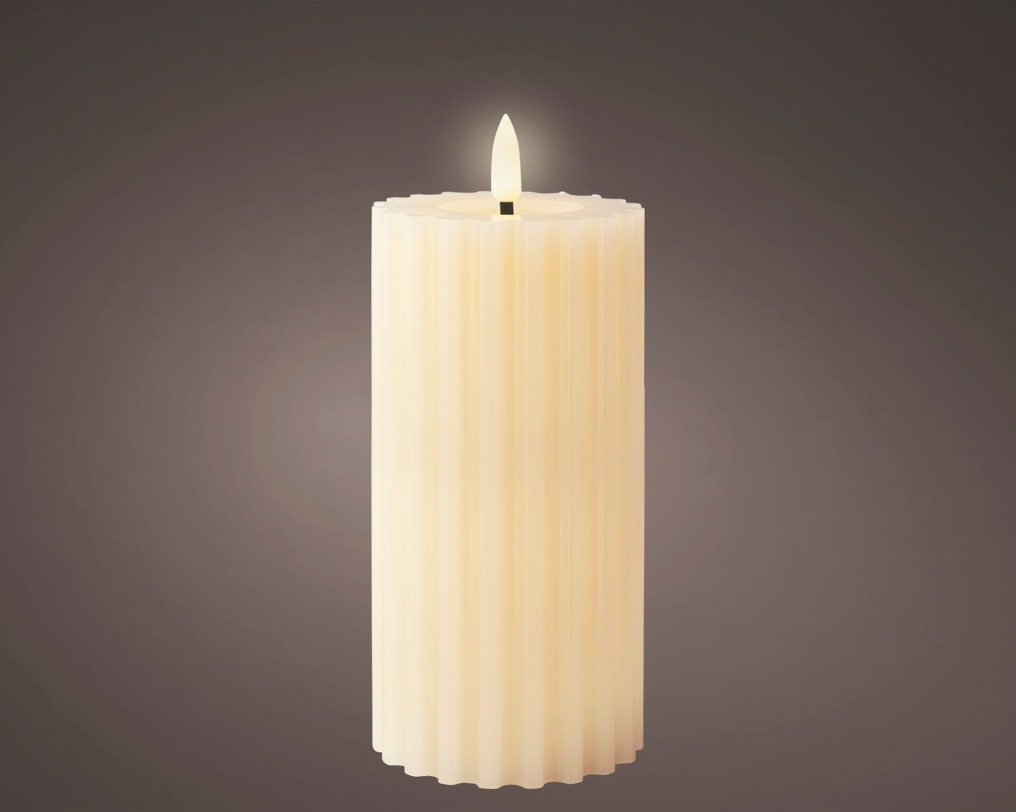 LED Wachskerze Creme 17,3 x 7,5 cm, geriffelt, batteriebetrieben