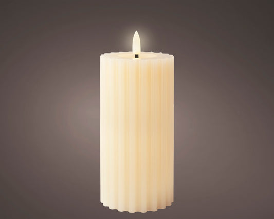 LED Wachskerze Creme 17,3 x 7,5 cm, geriffelt, batteriebetrieben