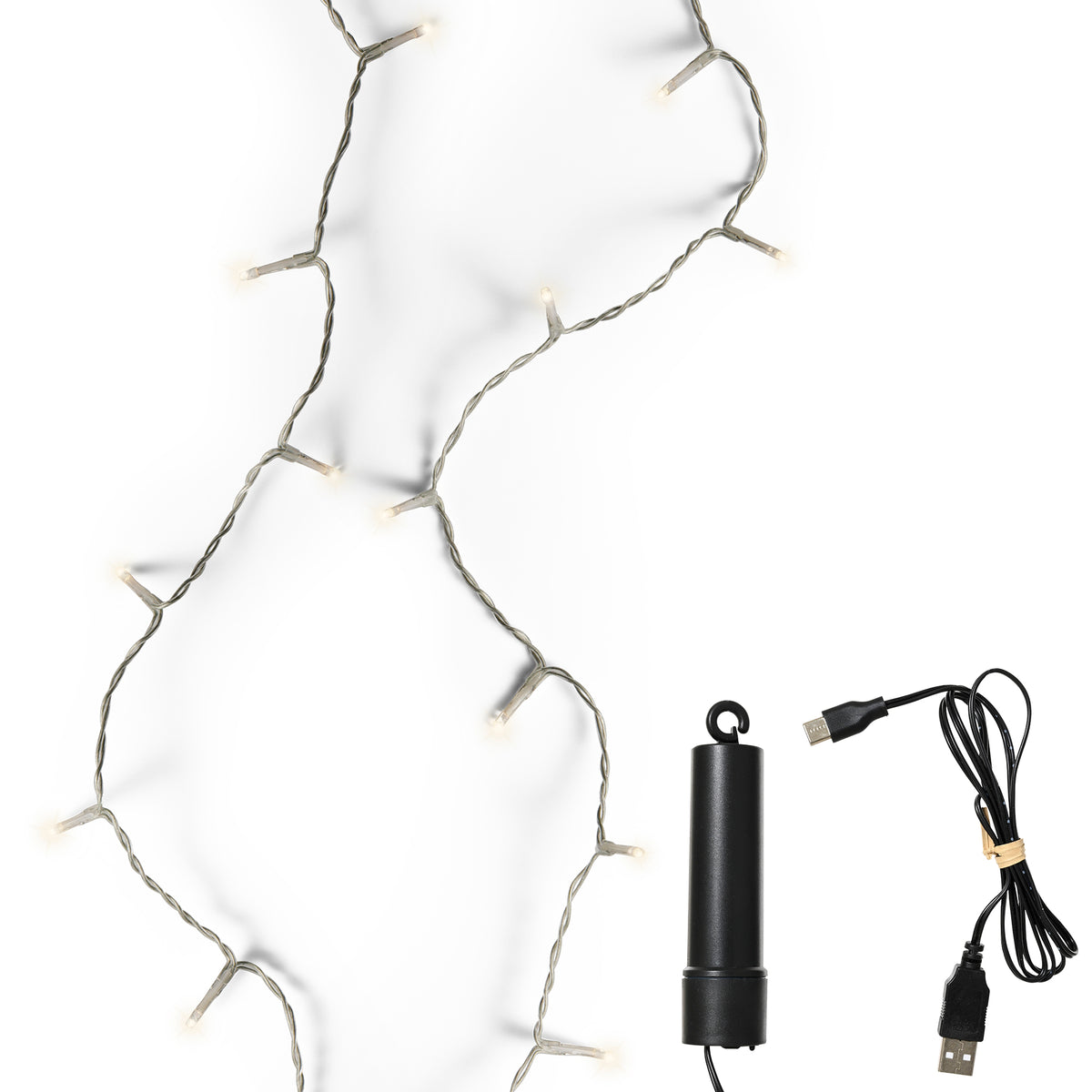 USB Lichterkette BASIC Twinkle, 50 LED, 3,7 m, warm weiß, wiederaufladbar