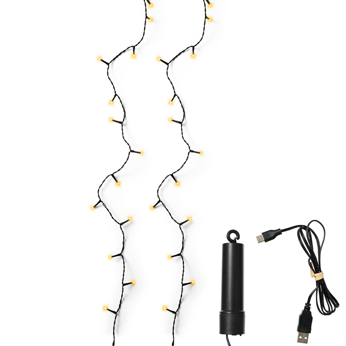 USB Lichterkette BASIC Twinkle, 100 LED 7,4 m, klassisch warm, wiederaufladbar