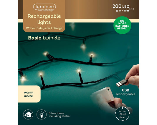 Lichterkette BASIC Twinkle, 200 LED 15 m, warm weiß, mit USB