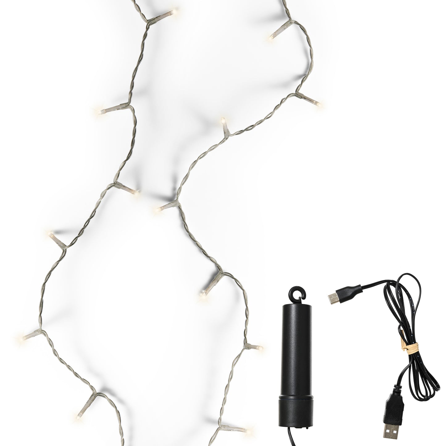 USB Lichterkette BASIC Twinkle, 200 LED 15 m, warm weiß, wiederaufladbar