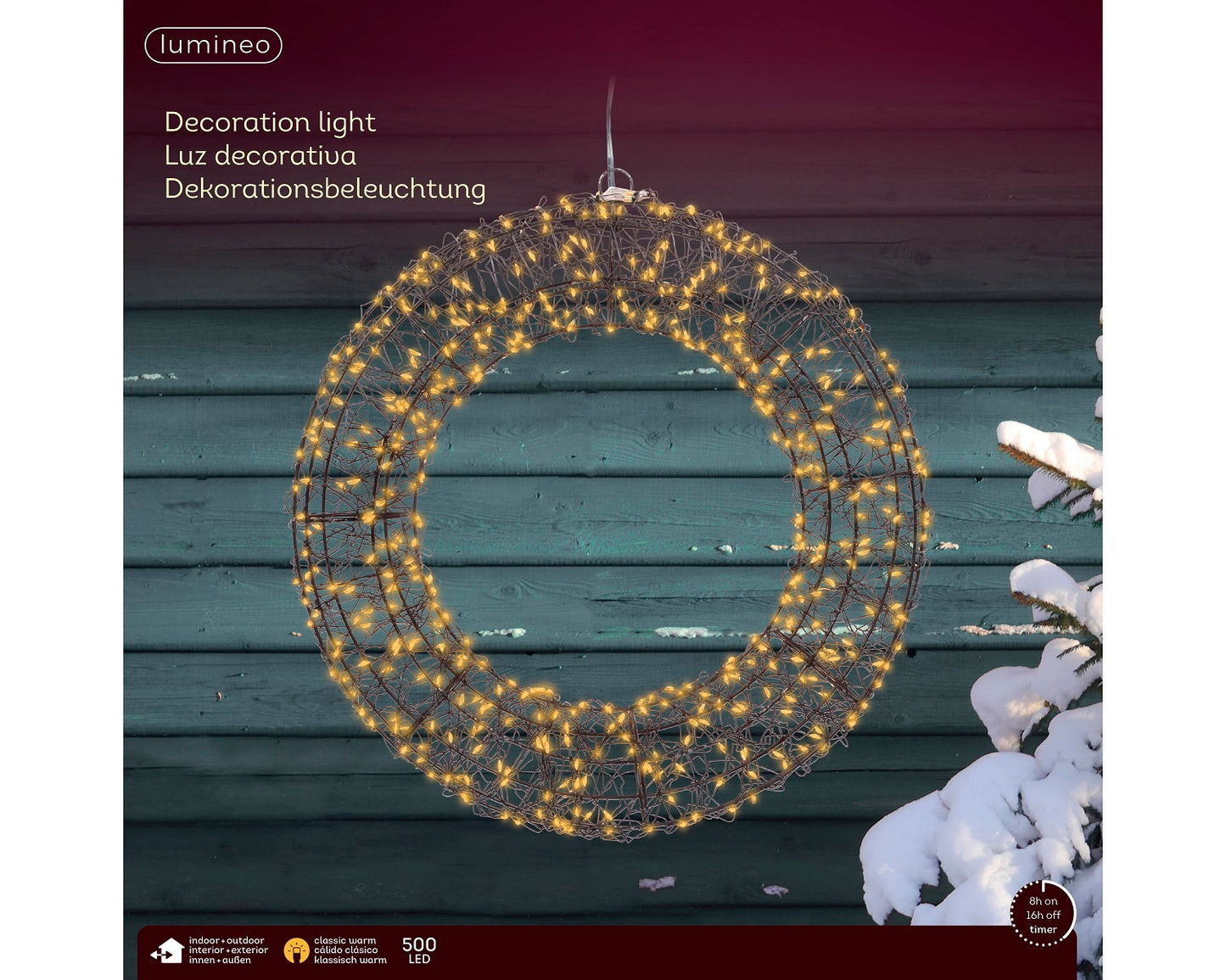 LED Metall-Kranz Schwarz 500 LED, 38 x 38 cm, klassisch warm