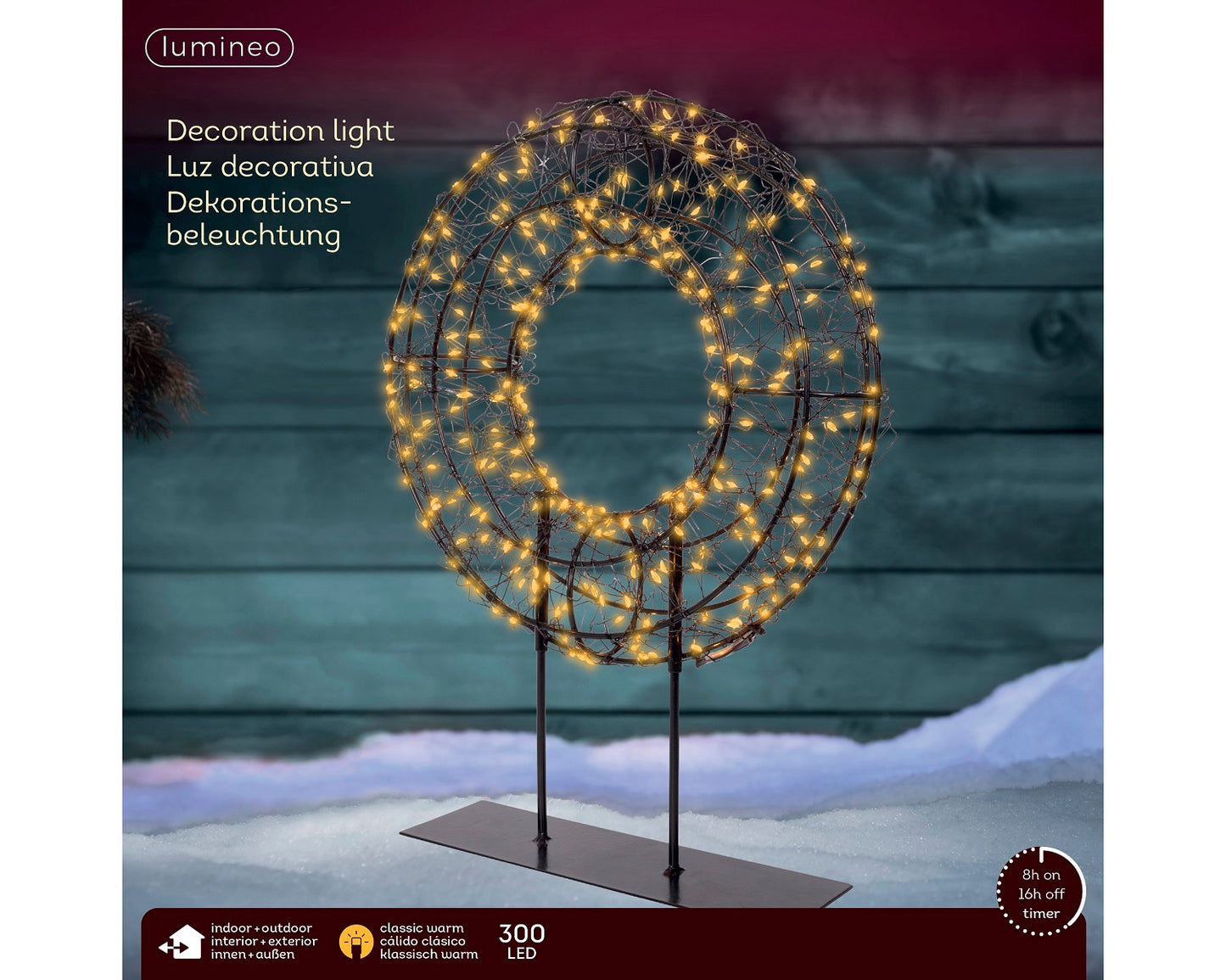 LED Tisch-Kranz Schwarz, 300 LED 28 x 38 cm, klassisch warm