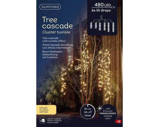 Baum Kaskadenbeleuchtung, Cluster Twinkle 480 LED 6 LED-Stränge, Soft Gold