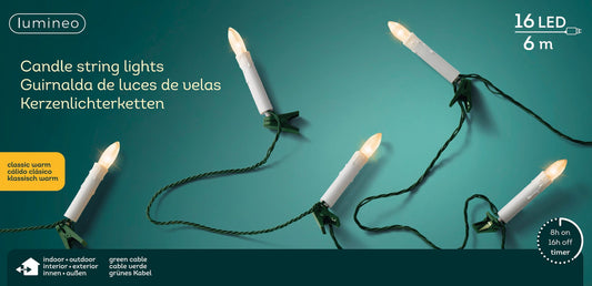 B-Ware Kerzen-Lichterkette 16 LED 6 m klassisch warm, grünes Kabel