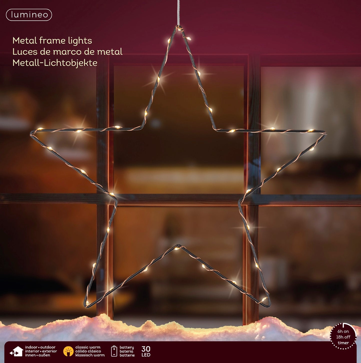 LED Metall-Stern 30 LED 35 cm klassisch warm, batteriebetrieben