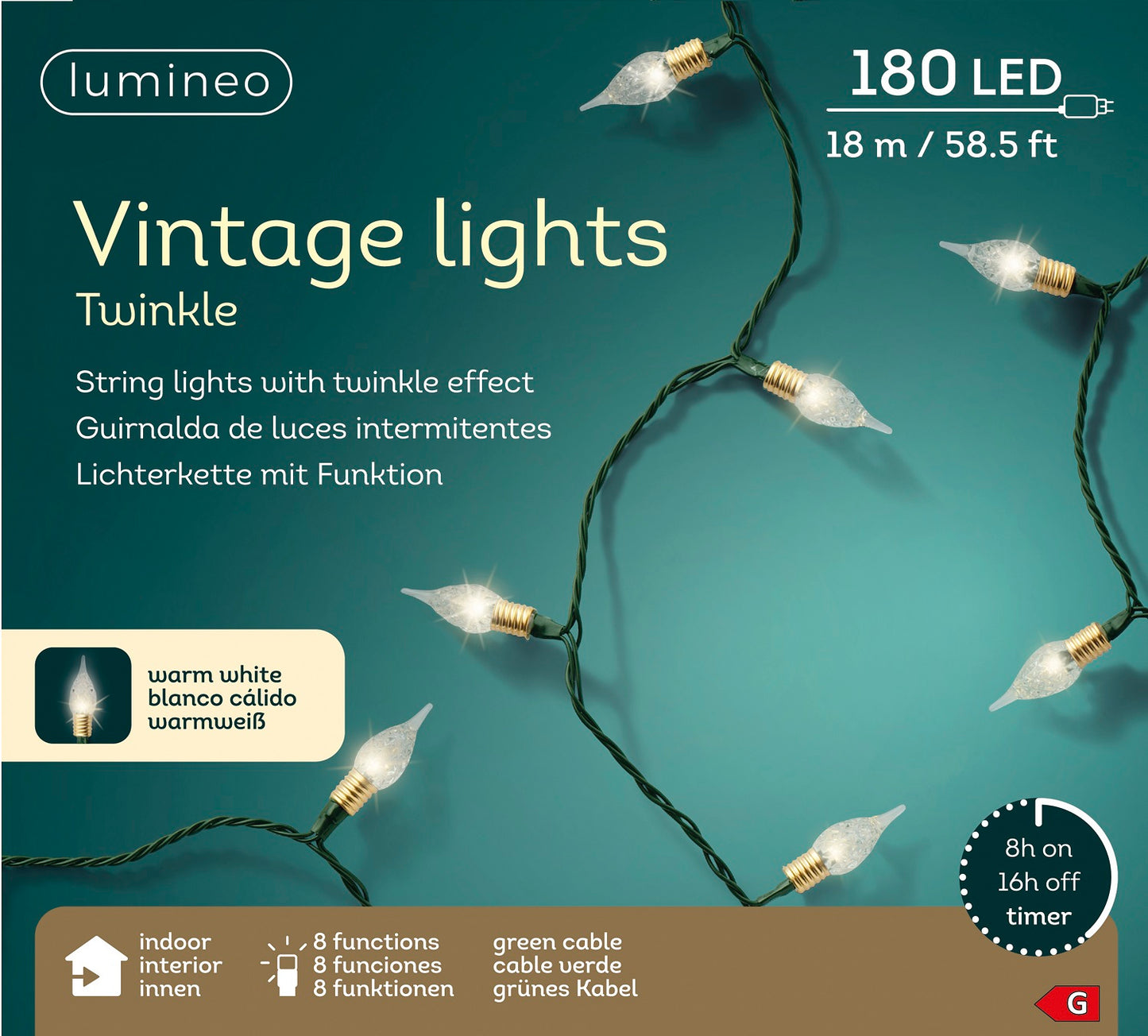 B-Ware Lichterkette Vintage Lights Twinkle 180 LED 18 m warm weiß