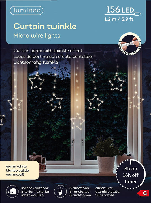 Stern-Lichtervorhang, CURTAIN TWINKLE 156 LED 1,2 m warm weiß