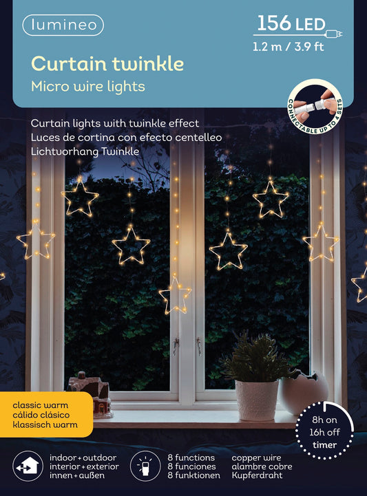 Stern-Lichtervorhang CURTAIN TWINKLE 156 LED 1,2 m klassisch warm