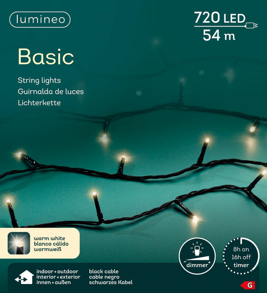 Lichterkette BASIC 720 LED 54 m warm weiß, schwarzes Kabel