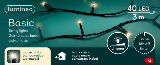 Lichterkette BASIC 40 LED 3 m warm weiß, schwarzes Kabel