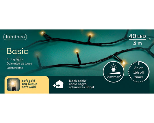 Lichterkette BASIC 40 LED 3 m Soft Gold, schwarzes Kabel