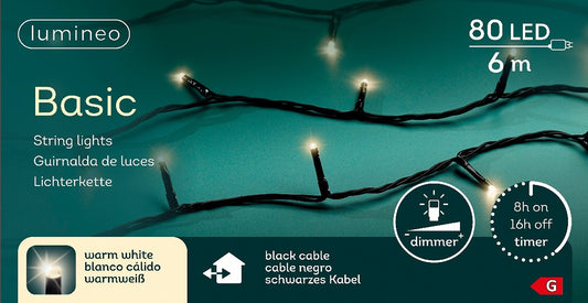 Lichterkette BASIC 80 LED 6 m warm weiß, schwarzes Kabel