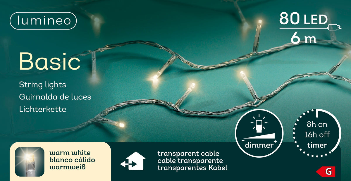 B-Ware Lichterkette BASIC 80 LED 6 m warm weiß, transparentes Kabel