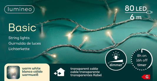 Lichterkette BASIC 80 LED 6 m warm weiß, transparentes Kabel