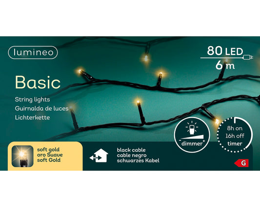Lichterkette BASIC 80 LED 6 m Soft Gold, schwarzes Kabel