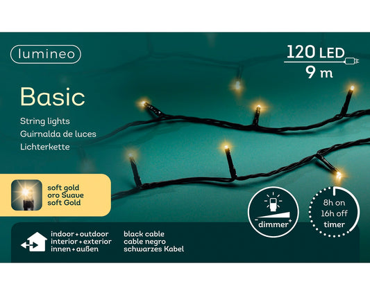 Lichterkette BASIC 120 LED 9 m Soft Gold, schwarzes Kabel