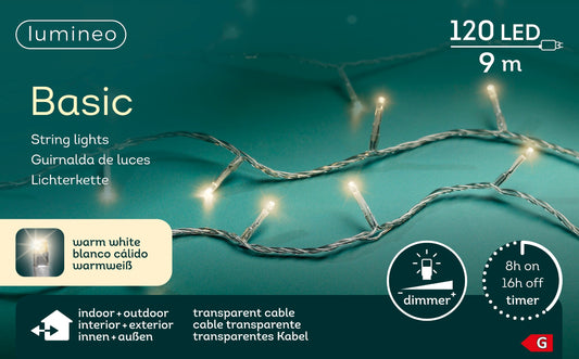 Lichterkette BASIC 120 LED 9 m warm weiß, transparentes Kabel