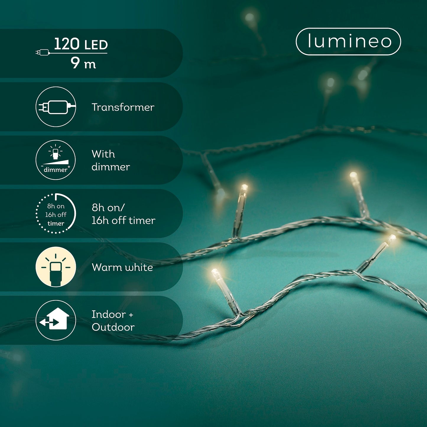 Lichterkette BASIC 120 LED 9 m warm weiß, transparentes Kabel