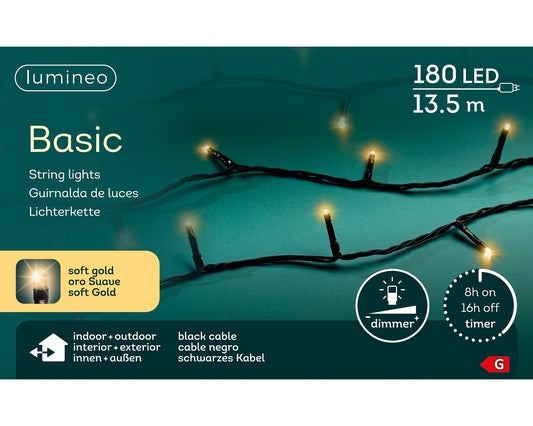Lichterkette BASIC 180 LED 13,5 m Soft Gold, schwarzes Kabel