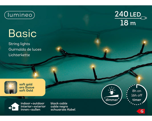 Lichterkette BASIC 240 LED 18 m Soft Gold, schwarzes Kabel