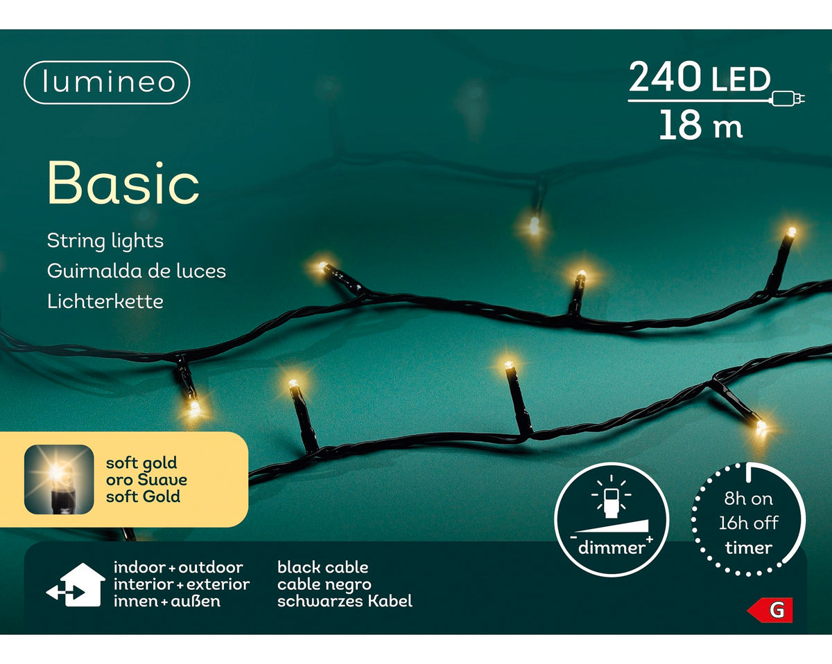 B-Ware Lichterkette BASIC 240 LED 18 m Soft Gold, schwarzes Kabel