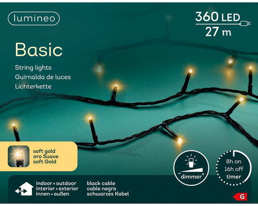 Lichterkette BASIC 360 LED 27 m Soft Gold, schwarzes Kabel
