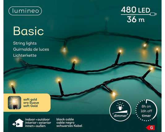 Lichterkette BASIC 480 LED 36 m Soft Gold, schwarzes Kabel