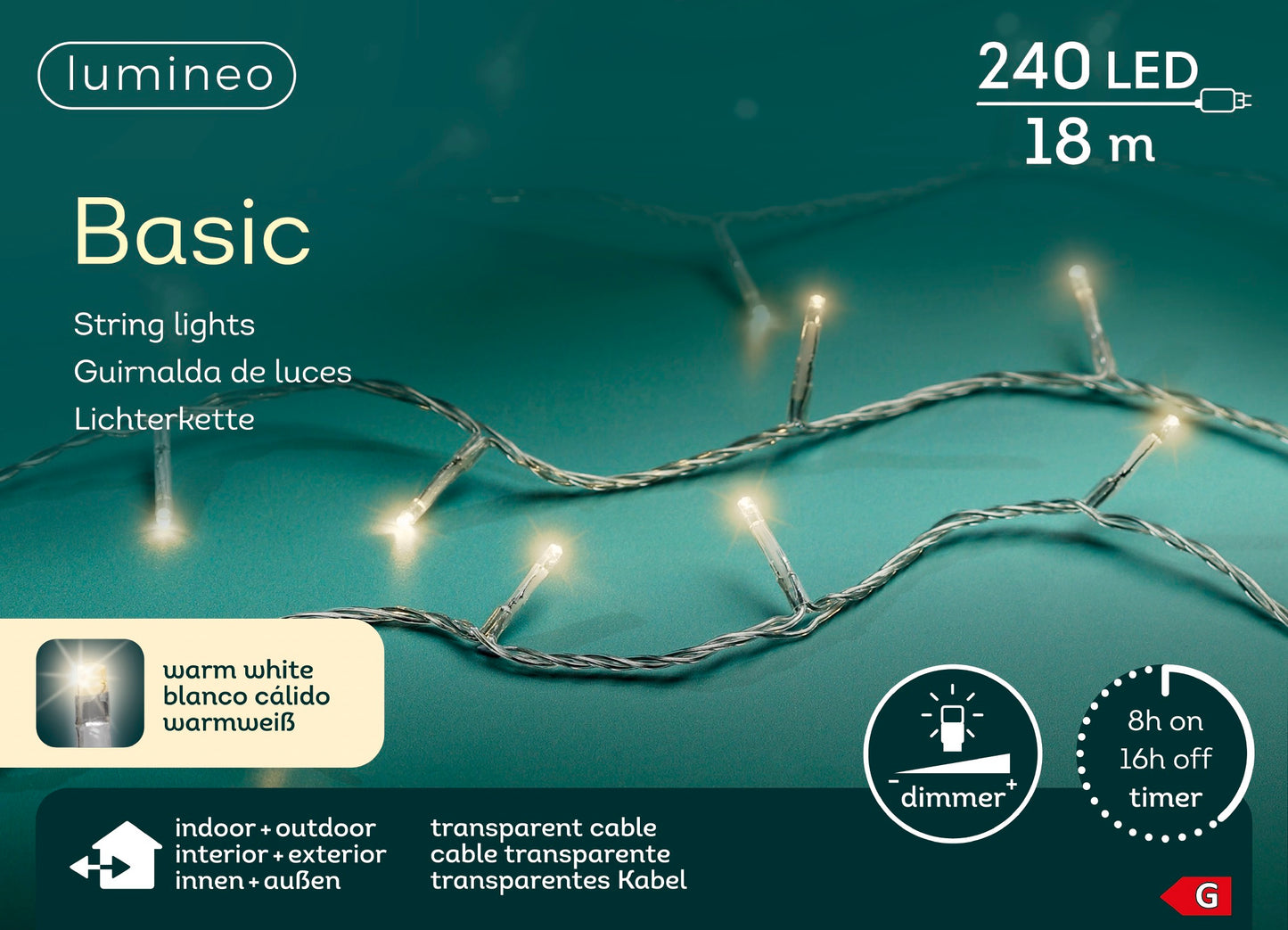 B-Ware Lichterkette BASIC 240 LED 18 m warm weiß, transparentes Kabel