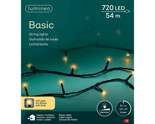 Lichterkette BASIC 720 LED 54 m Soft Gold, schwarzes Kabel