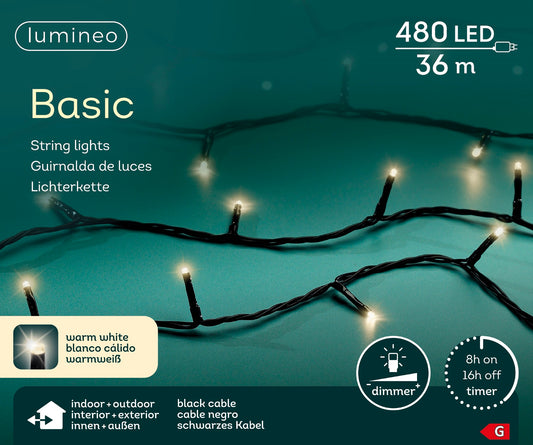 Lichterkette BASIC 480 LED 36 m warm weiß, schwarzes Kabel