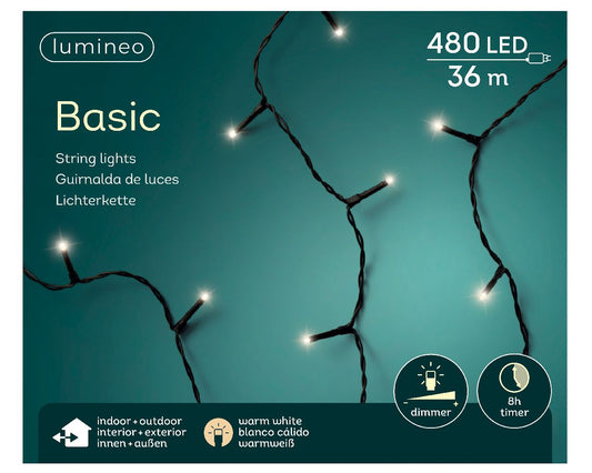 Lichterkette Basic 480 LED 36 m warm weiß, schwarzes Kabel