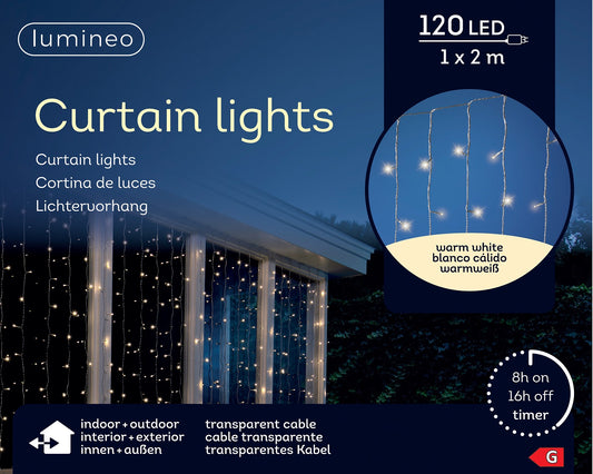 Lichtervorhang CURTAIN LIGHTS 800 LED 3,9 x 2 m warm weiß, transparentes Kabel
