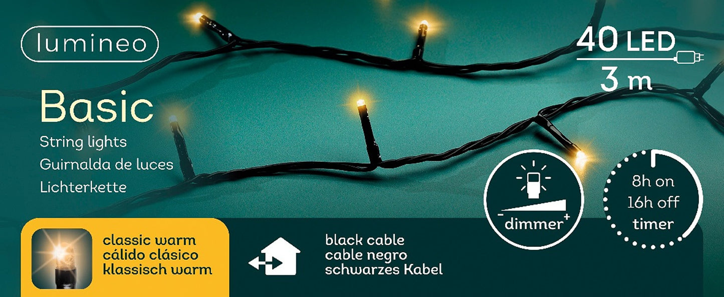 Lichterkette BASIC 40 LED 3 m klassisch warm, schwarzes Kabel