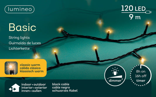 Lichterkette BASIC 120 LED 9 m klassisch warm, schwarzes Kabel