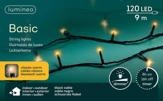 Lichterkette Basic 120 LED 9 m klassisch warm, schwarzes Kabel
