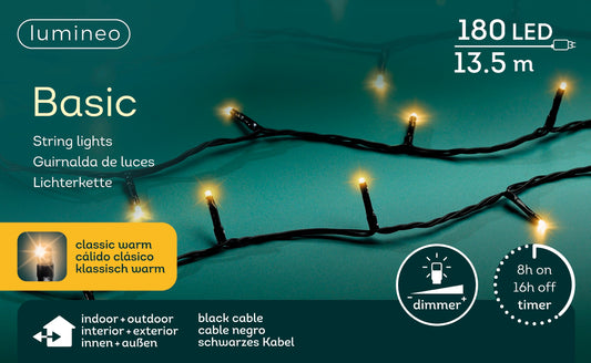 Lichterkette BASIC 180 LED 13,5 m klassisch warm, schwarzes Kabel