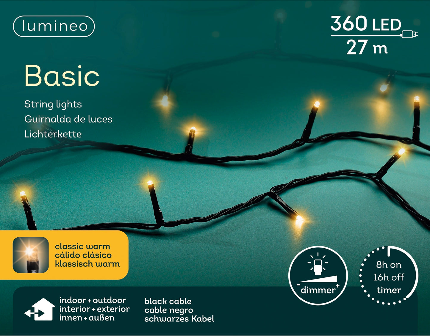 Lichterkette BASIC 360 LED 27 m klassisch warm, schwarzes Kabel