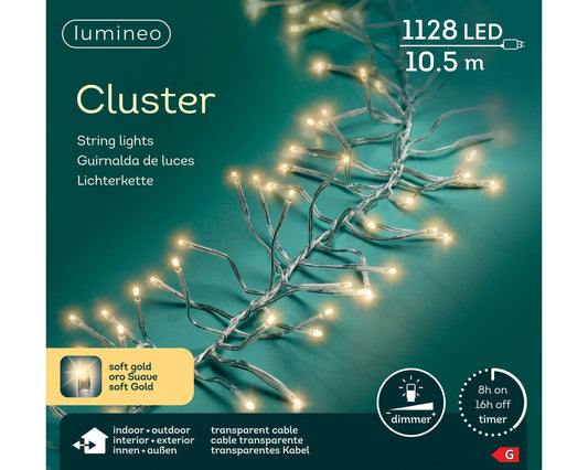 Lichterkette CLUSTER 1128 LED 10,5 m Soft Gold, transparentes Kabel