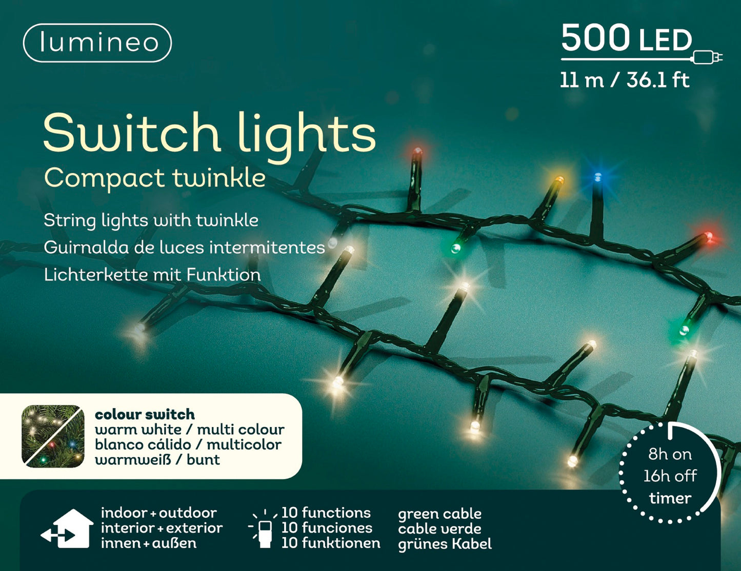 Lichterkette SWITCH LIGHTS, Compact Twinkle 500 LED 11 m warm weiß/bunt