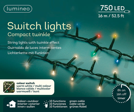 Lichterkette SWITCH LIGHTS, Compact Twinkle 750 LED 16 m warm weiß/bunt