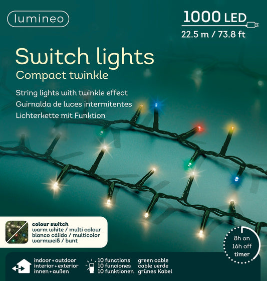 Lichterkette SWITCH LIGHTS, Compact Twinkle 1000 LED 22,5 m warm weiß/bunt