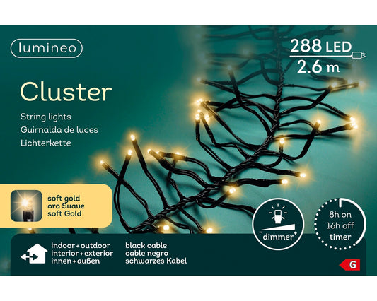 Lichterkette CLUSTER 288 LED 2,6 m Soft Gold, schwarzes Kabel