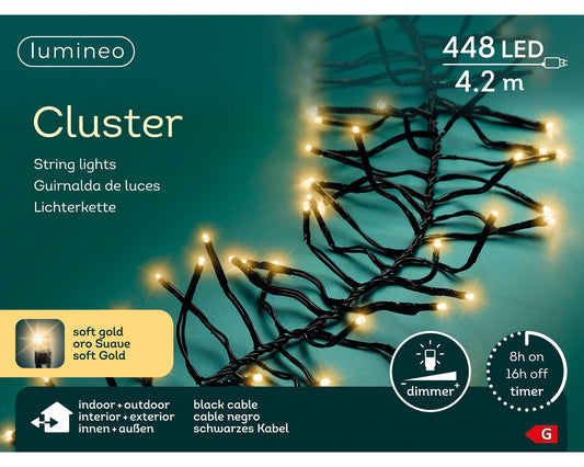 Lichterkette CLUSTER 448 LED 4,2 m Soft Gold, schwarzes Kabel